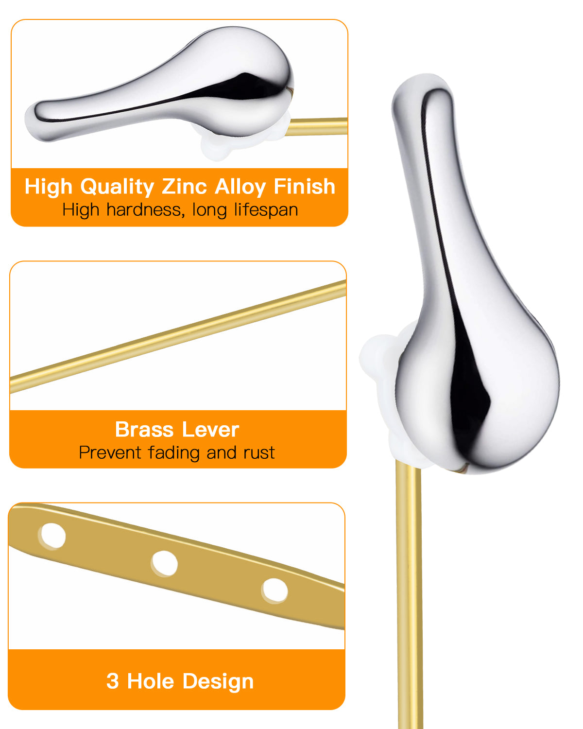 Hidnvefen Toilet Flush Handle Replacement Kit, Universal Zinc Alloy Toilet Tank Trip Lever with H2 Brass Arm, Compatible with American Standard/Mansfield Toilet