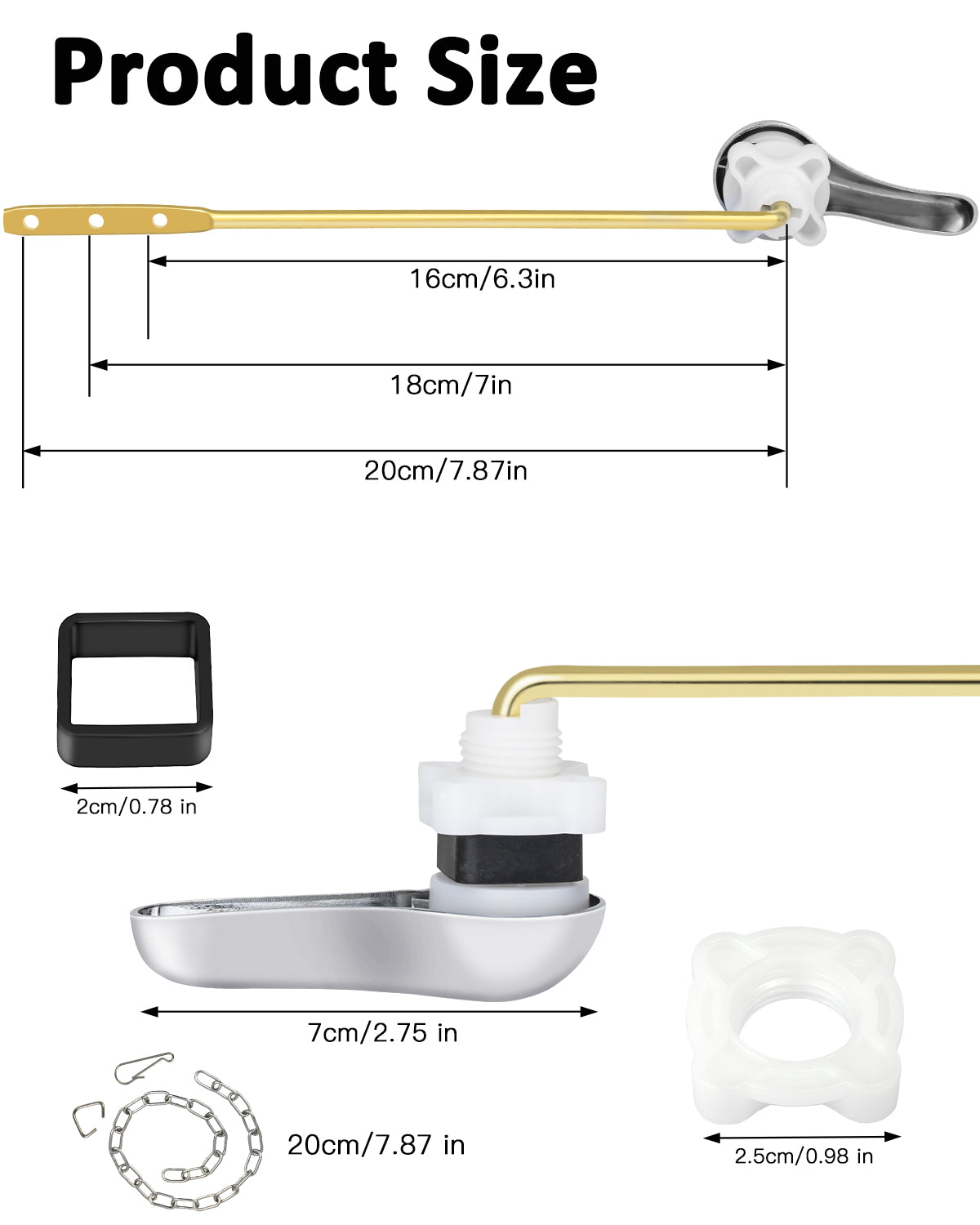 Hidnvefen Toilet Flush Handle Replacement Kit, Universal Zinc Alloy Toilet Tank Trip Lever with H2 Brass Arm, Compatible with American Standard/Mansfield Toilet