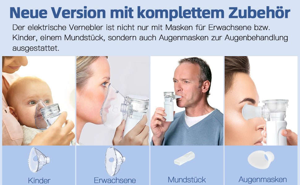 Hidnvefen Inhalationsgerät Vernebler, 1200mAh Inhalator für Kinder & Erwachsene, automatische Reinigung, 5h Laufzeit - Leicht & effektiv bei Atemwegserkrankungen, 4 Zubehörteile & Aufbewahrungsbox