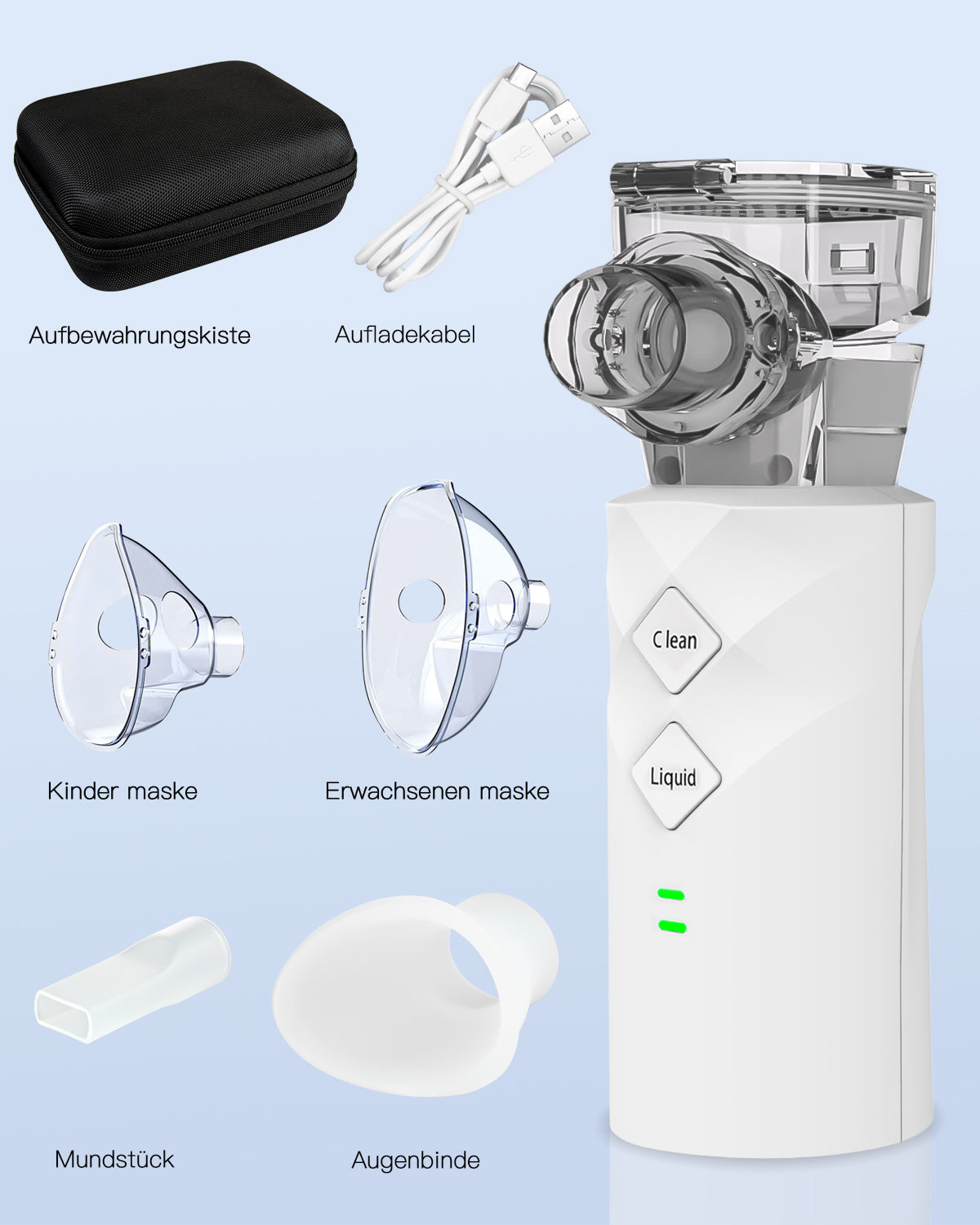 Hidnvefen Inhalationsgerät Vernebler, 1200mAh Inhalator für Kinder & Erwachsene, automatische Reinigung, 5h Laufzeit - Leicht & effektiv bei Atemwegserkrankungen, 4 Zubehörteile & Aufbewahrungsbox